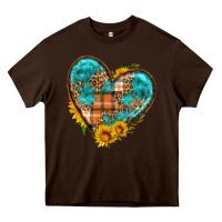 Chocolate Brown fall pattern heart with sunflower Heavy Core Tee - HRA Design Shop