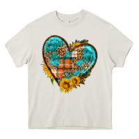 Cream fall pattern heart with sunflower Heavy Core Tee - HRA Design Shop