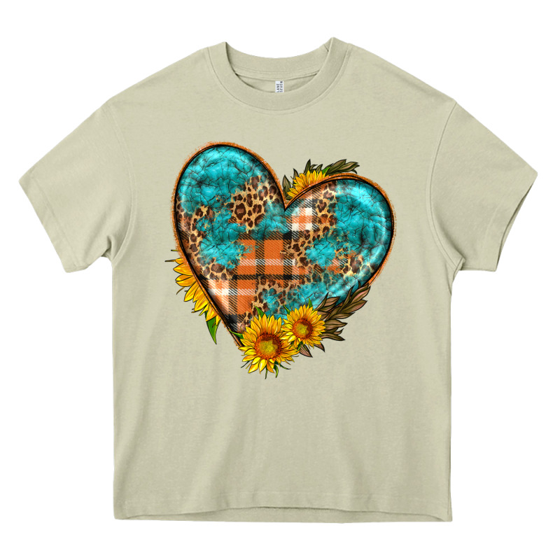 Fall Pattern Heart With Sunflower Heavy Core Tee by HRA Design Shop | Teevron