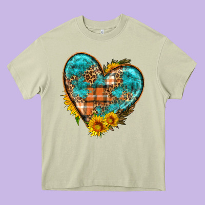 Fall Pattern Heart With Sunflower Heavy Core Tee Designed By Hra Design Shop