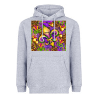 Heather Grey Mardi Gras fleur de lis Heavyweight Hoodie - NancyCooperArtShop