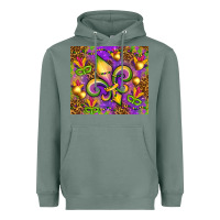 Sage Mardi Gras fleur de lis Heavyweight Hoodie - NancyCooperArtShop