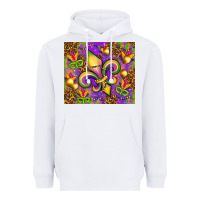 White Mardi Gras fleur de lis Heavyweight Hoodie - NancyCooperArtShop