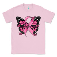 Bubblegum Pink breast cancer ribbon  butterfly Classic Tee - MaliasSmallBusiness