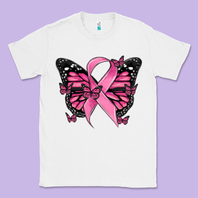 Breast Cancer Ribbon  Butterfly Classic Tee Designed By Maliassmallbusiness