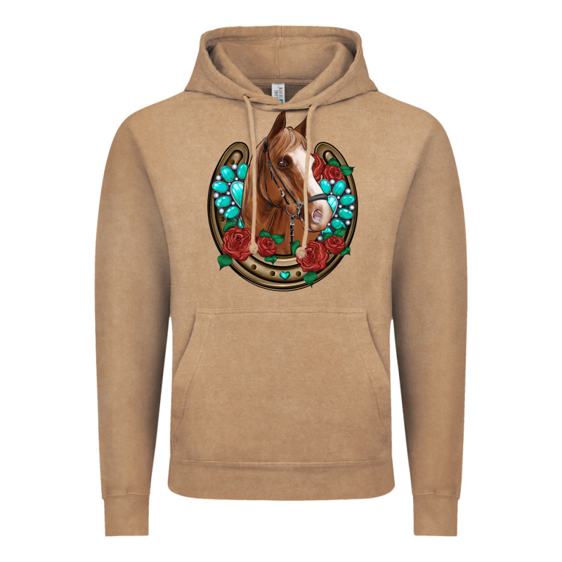 Western Horseshoe Horse Roses Gemstone Vintage Hoodie by Artiststas | Teevron