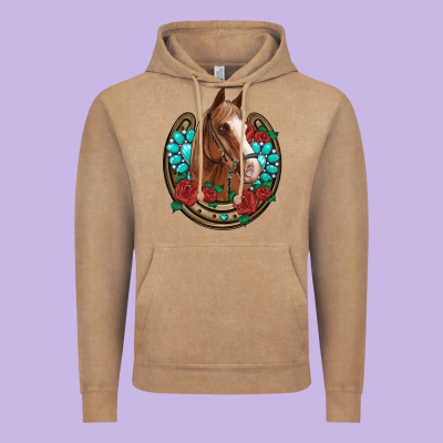 Western Horseshoe Horse Roses Gemstone Vintage Hoodie Designed By Artiststas