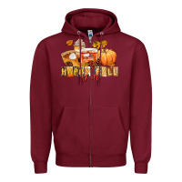 Burgundy happy fall y'all Zipper Hoodie - LillyAllenDesigns