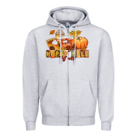 Heather Grey happy fall y'all Zipper Hoodie - LillyAllenDesigns