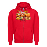 Red happy fall y'all Zipper Hoodie - LillyAllenDesigns