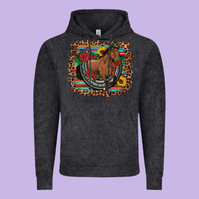 Western Horse Horseshoe Roses Sunflowers Serape Leopard Vintage Hoodie Designed By Artiststas