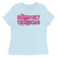 Baby Blue Breast Cancer Pharmacy Technician Ladies Tee - texasbilliewilder