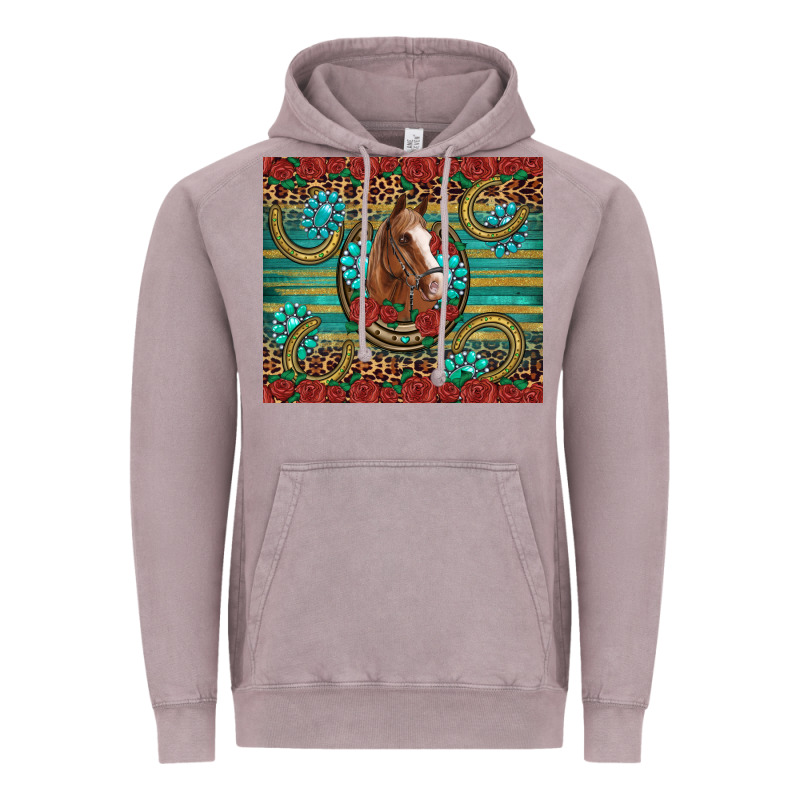 Western Horse Horseshoe Roses Gemstones Glitter Wooden Vintage Hoodie by Artiststas | Teevron