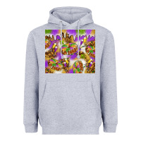 Heather Grey Mardi Gras with king cake Heavyweight Hoodie - NancyCooperArtShop