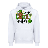 White St. Patrick's Day One lucky Heifer Urban Hoodie - OliviaCreatesArt