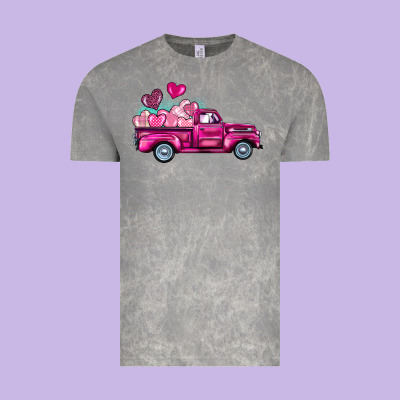 Valentine's Day Pink Truck Vintage Tee Designed By Barkaloodesign