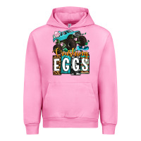 Fuchsia Pink Easter Day Monster truck crushing eggs Urban Hoodie - OliviaCreatesArt