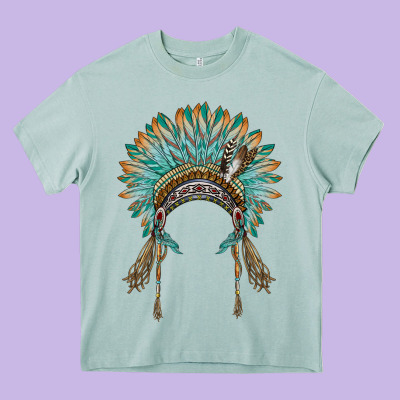 Native American Headdress Turquise Heavy Core Tee Designed By Barkaloodesign