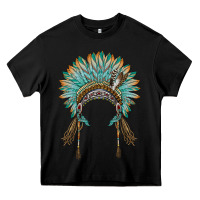 Black native american headdress turquise Heavy Core Tee - BarkalooDesign