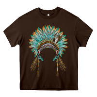 Chocolate Brown native american headdress turquise Heavy Core Tee - BarkalooDesign