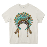 Cream native american headdress turquise Heavy Core Tee - BarkalooDesign