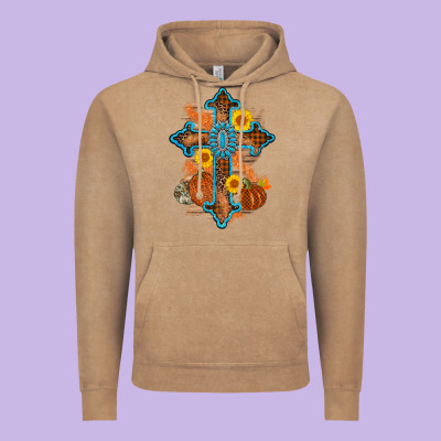 Thanksgiving Cross Pumpkin Sunflower Vintage Hoodie Designed By Adodesignshop