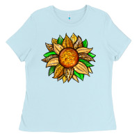 Baby Blue pineapple sunflower Ladies Tee - Zillion Design Studio