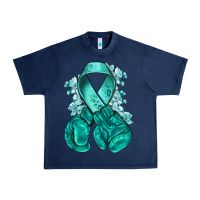 Navy teal ribbon with boxing gloves Urban Heavy Tee - NancyCooperArtShop