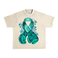 Sandshell teal ribbon with boxing gloves Urban Heavy Tee - NancyCooperArtShop