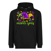 Black Mardi Gras with jester Heavyweight Hoodie - NancyCooperArtShop