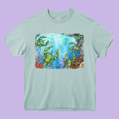 Lobster Background Heavy Core Tee Designed By Barkaloodesign