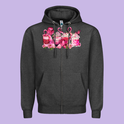 Cancer Coffee Cups Zipper Hoodie Designed By Lillyallendesigns