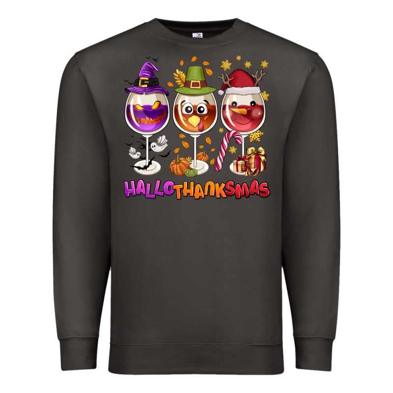 Hallothanksmas Wine Glasses Premium Sweatshirt by NancyCooperArtShop | Teevron