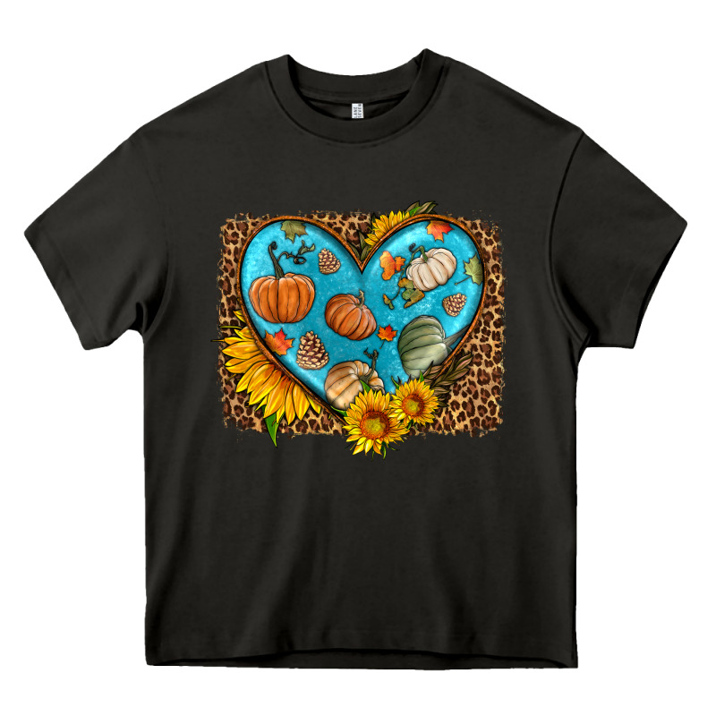 Fall Pattern Heart With Leopard Background Heavy Core Tee by HRA Design Shop | Teevron