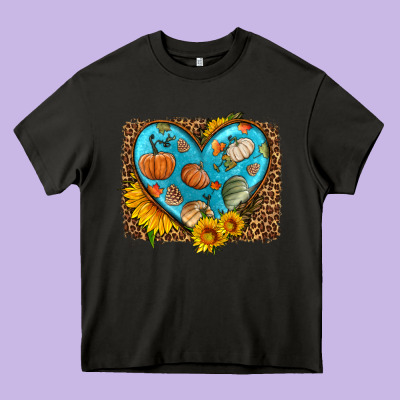 Fall Pattern Heart With Leopard Background Heavy Core Tee Designed By Hra Design Shop