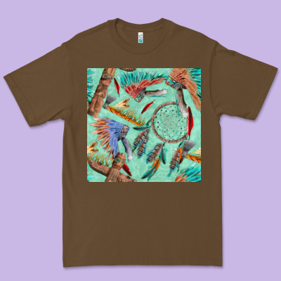 Pipe Tomahawk Dreamcatcher Headdress Seamless Patt Premium Tee Designed By Fadigitalartstudio