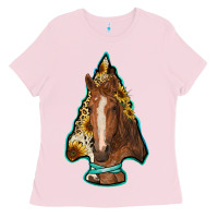Bubblegum Pink arrowhead horse Ladies Tee - RanaPortraitStore