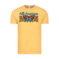 Vintage Mustard all american mom american flag butterfly Vintage Tee - LillyAllenDesigns