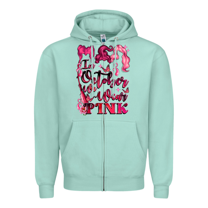 In October We Wear Pink Zipper Hoodie by LillyAllenDesigns | Teevron