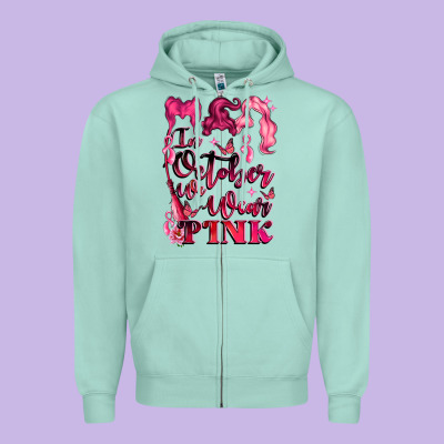 In October We Wear Pink Zipper Hoodie Designed By Lillyallendesigns