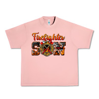 Salmon American Flag Firefighter Son Urban Heavy Tee - LillyAllenDesigns