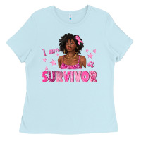 Baby Blue I Am a Survivor Breast Cancer with Afro Woman Ladies Tee - texasbilliewilder