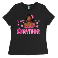 Black I Am a Survivor Breast Cancer with Afro Woman Ladies Tee - texasbilliewilder