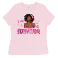 Bubblegum Pink I Am a Survivor Breast Cancer with Afro Woman Ladies Tee - texasbilliewilder