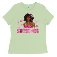 Matcha I Am a Survivor Breast Cancer with Afro Woman Ladies Tee - texasbilliewilder