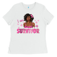 White I Am a Survivor Breast Cancer with Afro Woman Ladies Tee - texasbilliewilder