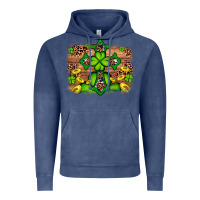 Vintage Denim Western Shamrock Cross Leopard Background Vintage Hoodie - Artiststas