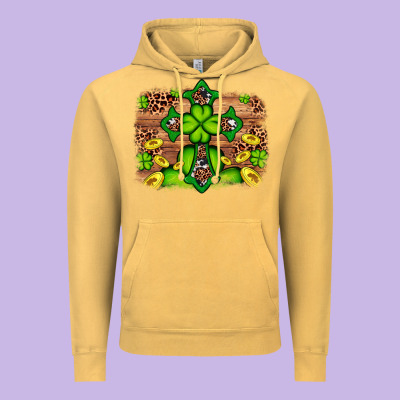 Western Shamrock Cross Leopard Background Vintage Hoodie Designed By Artiststas