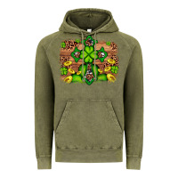 Vintage Olive Western Shamrock Cross Leopard Background Vintage Hoodie - Artiststas