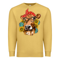 Antique Gold Western Cow with Sunflowers and Gemstone Premium Sweatshirt - texasbilliewilder